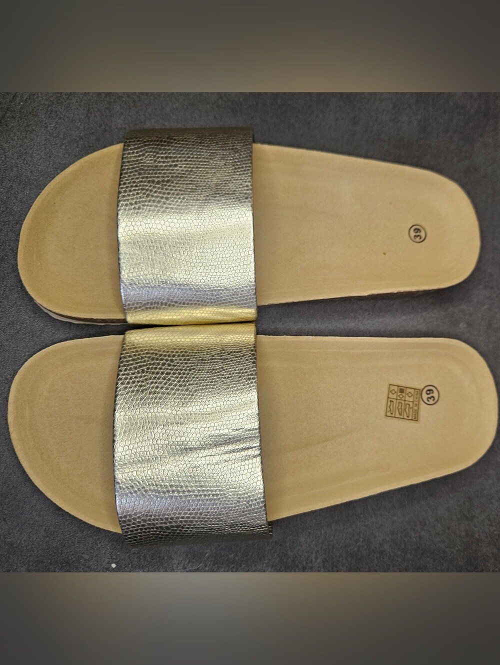 Metallic Gold Slide Sandals for Women